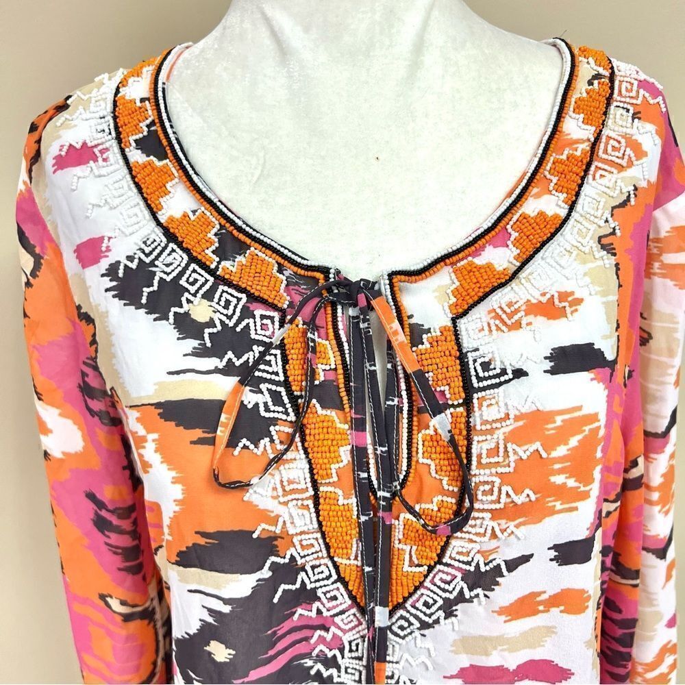 - Kay Celine Beaded Aztec print Tunic.  size Large - Picture 2 of 8